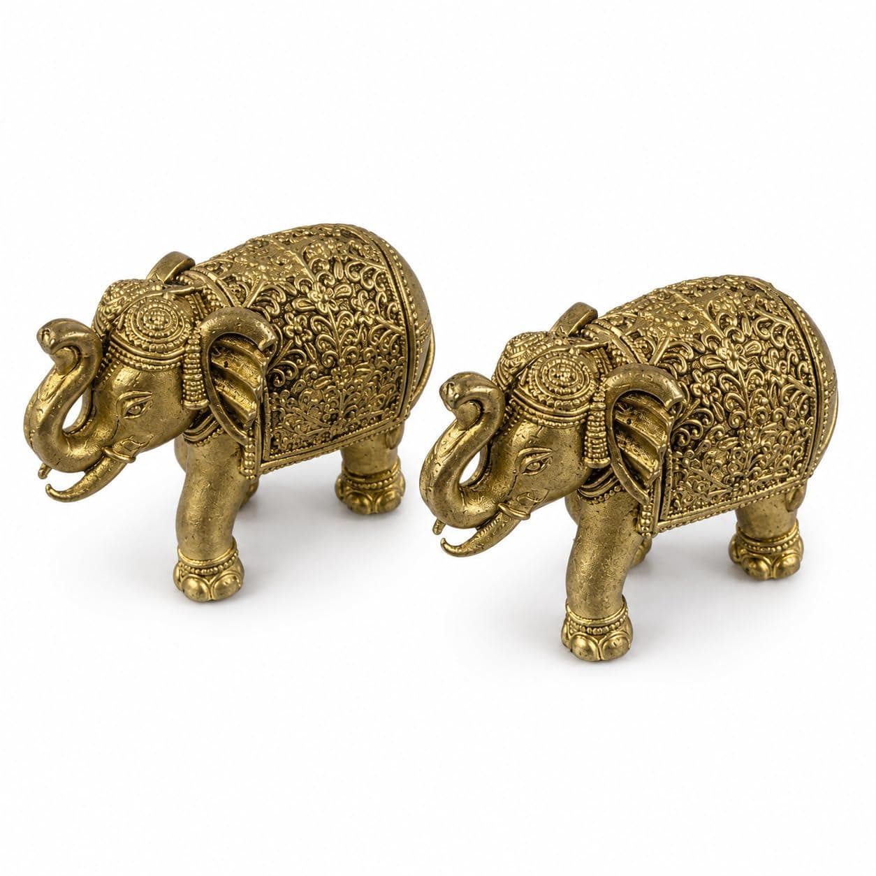 Mini Brass Elephant Idol Pair for Home Décor, Pooja Room & Mandir | Small Decorative Elephant Figurines Set of 2 | Brass Showpiece for Desk, Shelf, Gifting & Spiritual Décor 1