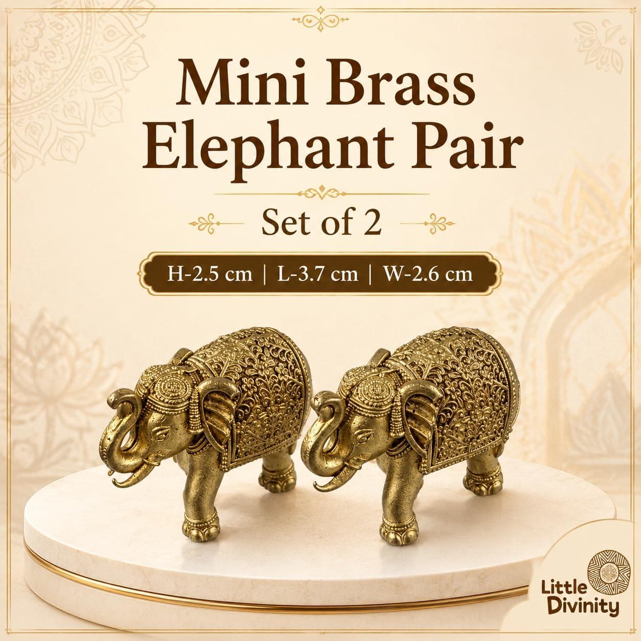 Mini Brass Elephant Idol Pair for Home Décor, Pooja Room & Mandir | Small Decorative Elephant Figurines Set of 2 | Brass Showpiece for Desk, Shelf, Gifting & Spiritual Décor 2