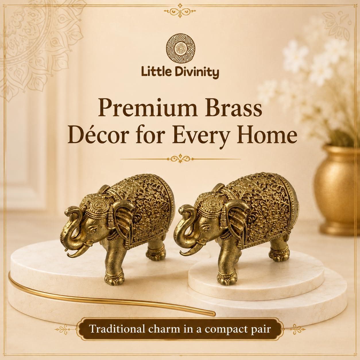 Mini Brass Elephant Idol Pair for Home Décor, Pooja Room & Mandir | Small Decorative Elephant Figurines Set of 2 | Brass Showpiece for Desk, Shelf, Gifting & Spiritual Décor 5