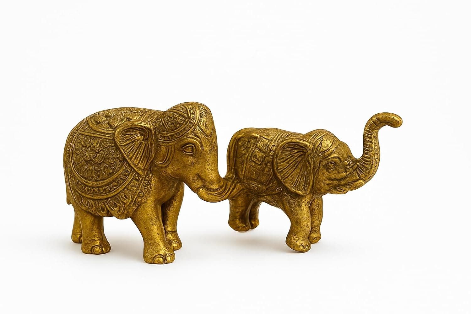 Little Divinity Golden Elephant Figurines – Symbol of Strength, Wisdom & Prosperity | Elegant Home Decor | Good Luck Elephant Gift | Feng Shui Brass Statue | Brass Items for Home & Office Decoration