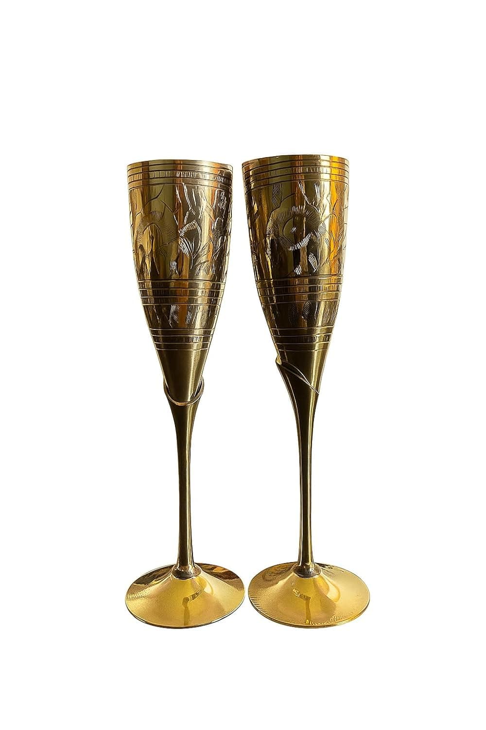 Little Divinity Exquisite Brass Champagne Glasses (Set of 2) | Handcrafted Vintage Wine Goblets | Elegant Drinkware for Celebrations, Weddings & Home Bar Decor | Traditional Indian Brass Craft