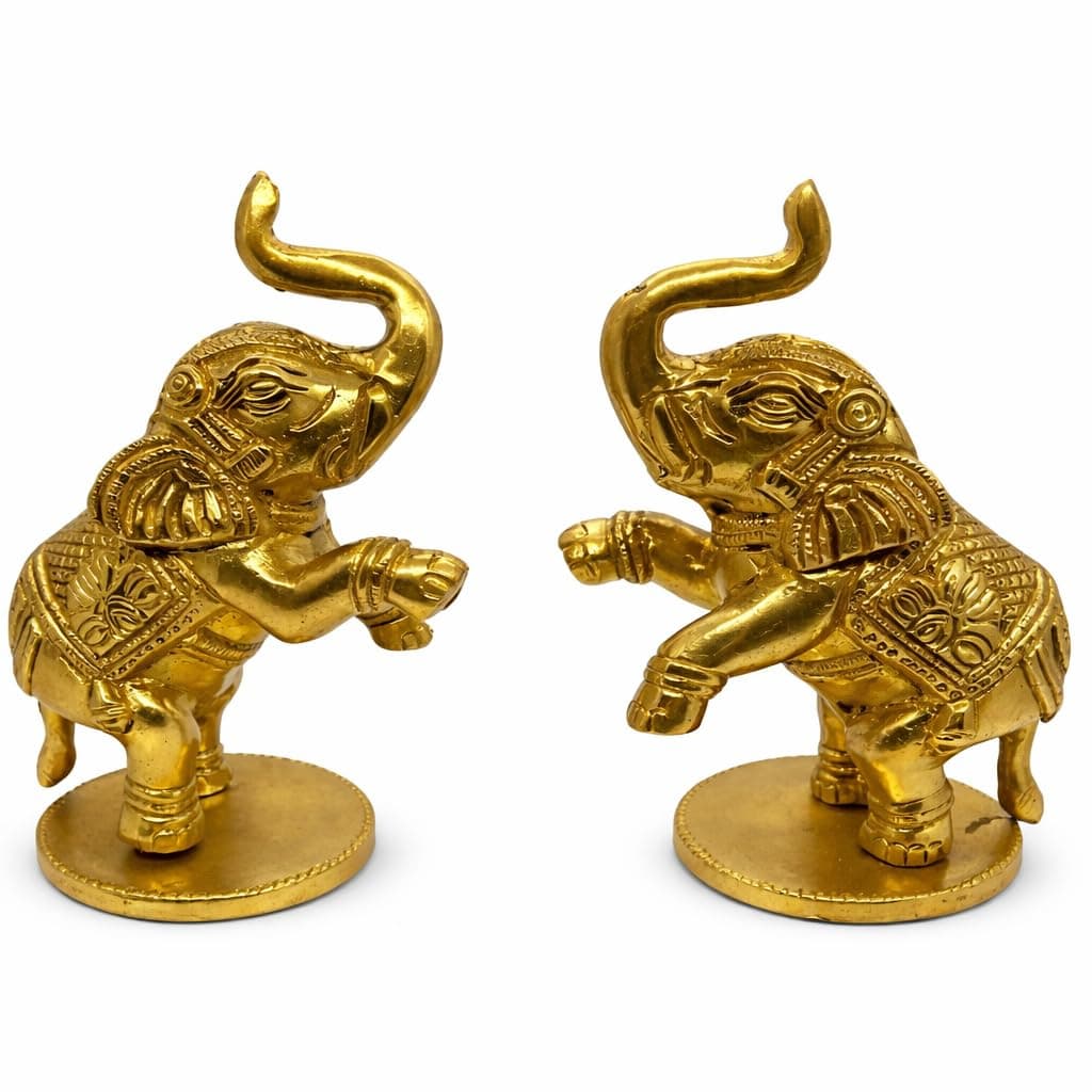 Little Divinity Designed Brass Elephant Figurines Fang Shui – Set of 2, Handcrafted Decorative Elephants for Home & Office, Symbol of Strength, Wisdom & Prosperity, for Good Luck & Decor 1