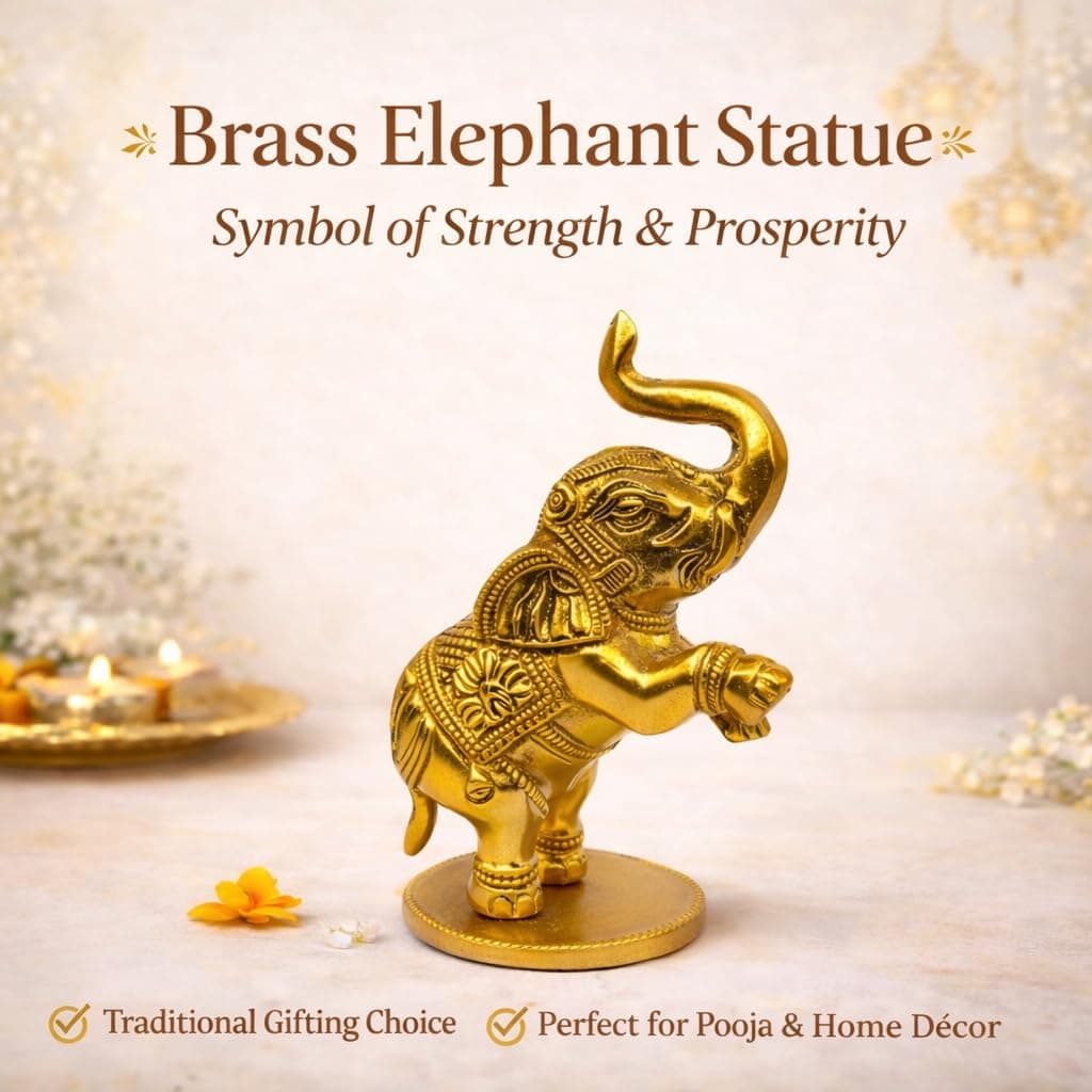 Little Divinity Designed Brass Elephant Figurines Fang Shui – Set of 2, Handcrafted Decorative Elephants for Home & Office, Symbol of Strength, Wisdom & Prosperity, for Good Luck & Decor 3