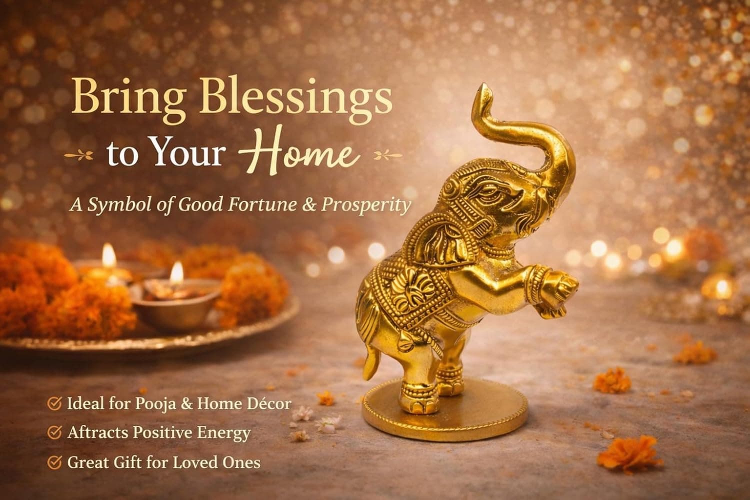 Little Divinity Designed Brass Elephant Figurines Fang Shui – Set of 2, Handcrafted Decorative Elephants for Home & Office, Symbol of Strength, Wisdom & Prosperity, for Good Luck & Decor 4