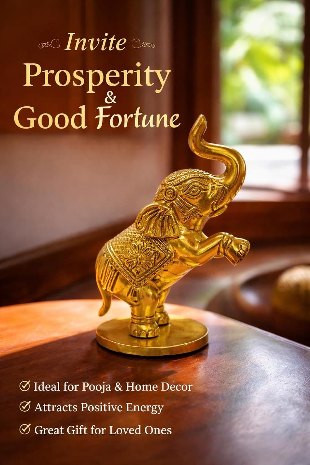 Little Divinity Designed Brass Elephant Figurines Fang Shui – Set of 2, Handcrafted Decorative Elephants for Home & Office, Symbol of Strength, Wisdom & Prosperity, for Good Luck & Decor 5