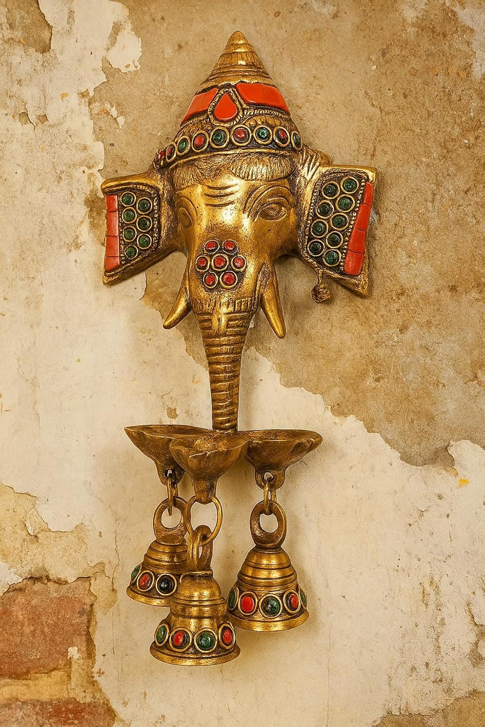 Little Divinity Handcrafted Brass Ganesha Wall Hanging | Traditional Hindu Decor | Lord Ganesh Wall Art for Home & Office | Remover of Obstacles | Auspicious Religious Gift | Antique Brass Finish 2