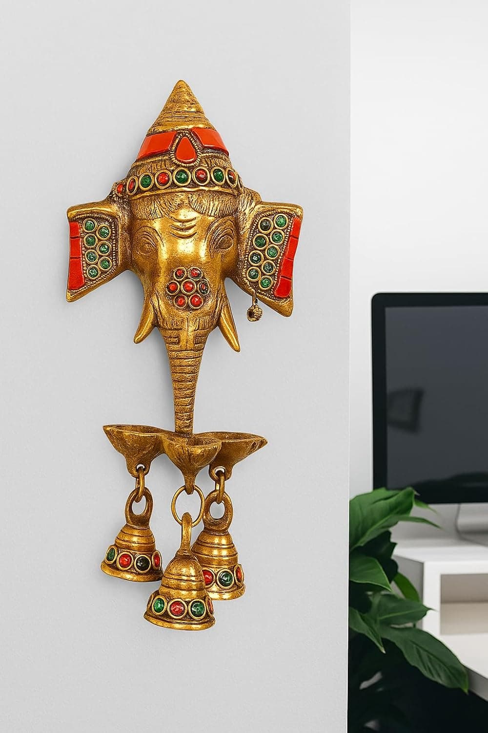 Little Divinity Handcrafted Brass Ganesha Wall Hanging | Traditional Hindu Decor | Lord Ganesh Wall Art for Home & Office | Remover of Obstacles | Auspicious Religious Gift | Antique Brass Finish 3