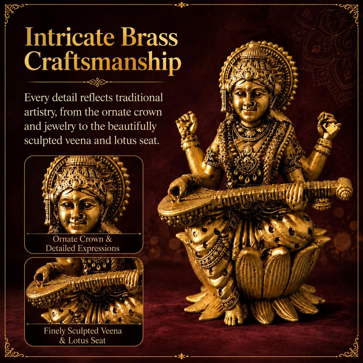 Little Divinity Brass Lakshmi Idol,Maa Lakshmi Sitting on Lotus Murti 4 Inch,Goddess Laxmi Ji Blessing Statue Feng Shui & Vastu,Padma Vaishnavi Devi Narayani Figurine for Home Temple, Office & Decor 3