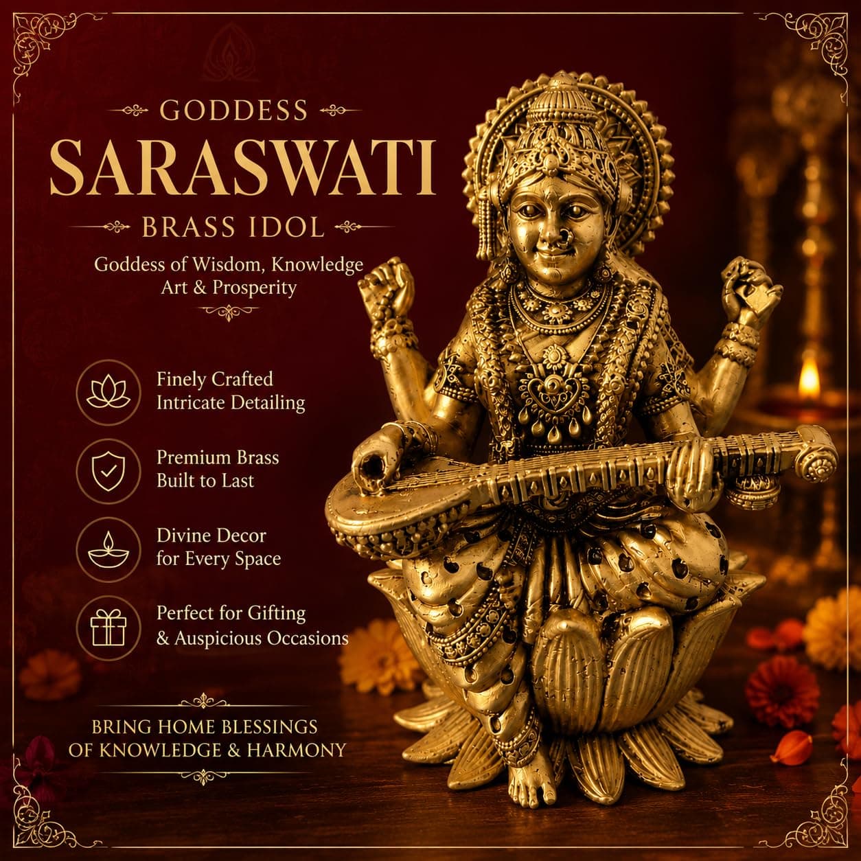 Little Divinity Brass Lakshmi Idol,Maa Lakshmi Sitting on Lotus Murti 4 Inch,Goddess Laxmi Ji Blessing Statue Feng Shui & Vastu,Padma Vaishnavi Devi Narayani Figurine for Home Temple, Office & Decor 4