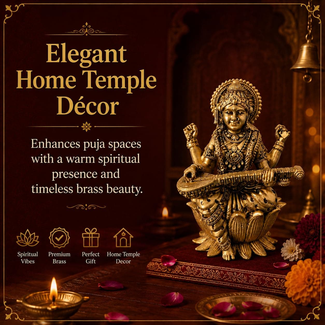 Little Divinity Brass Lakshmi Idol,Maa Lakshmi Sitting on Lotus Murti 4 Inch,Goddess Laxmi Ji Blessing Statue Feng Shui & Vastu,Padma Vaishnavi Devi Narayani Figurine for Home Temple, Office & Decor 7