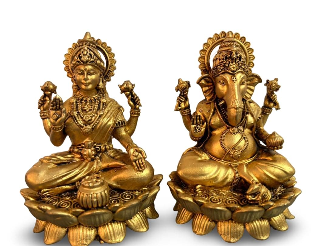 Little Divinity Pure Brass Laxmi Ganesh Idol for Temple | Traditional Puja Murti for Home & Office | Light Weight Brass Laxmi Ganesh Murti for Mandir (Yellow, 3.5 Inch) 1