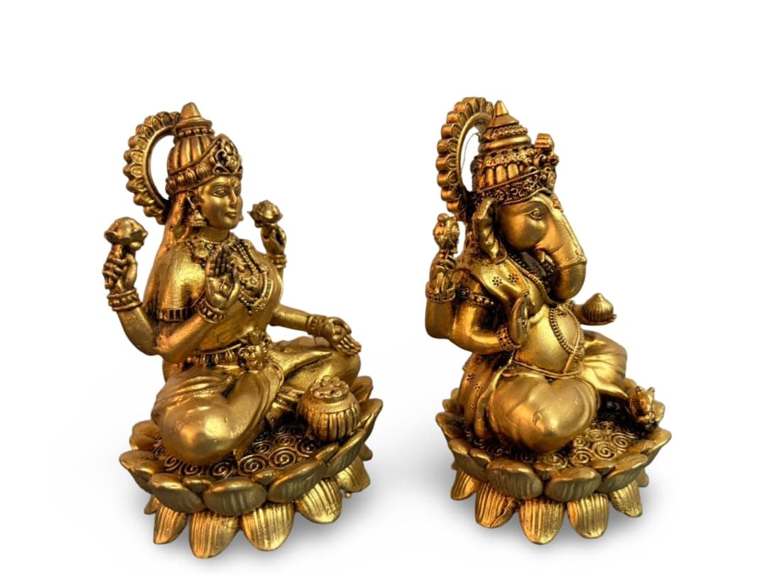 Little Divinity Pure Brass Laxmi Ganesh Idol for Temple | Traditional Puja Murti for Home & Office | Light Weight Brass Laxmi Ganesh Murti for Mandir (Yellow, 3.5 Inch) 2