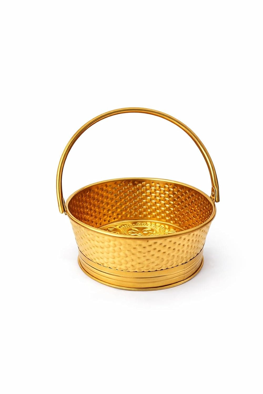 Little Divinity Premium Brass Puja Tokri with Handle, Traditional Round Basket for Temple Puja, Flower & Prasad Use, Multipurpose Brass Basket for Home Decor, Dining Table, Fruit & Gift Item Festive