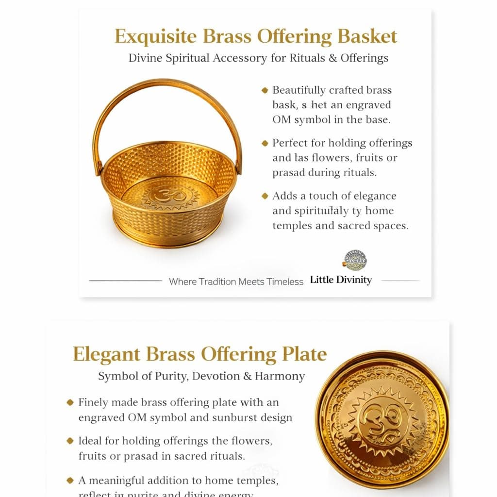 Little Divinity Premium Brass Puja Tokri with Handle, Traditional Round Basket for Temple Puja, Flower & Prasad Use, Multipurpose Brass Basket for Home Decor, Dining Table, Fruit & Gift Item Festive 5