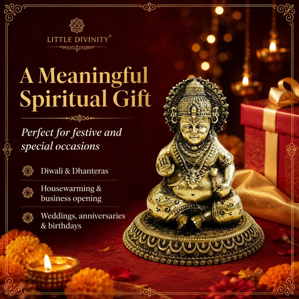 Little Divinity Pure Brass Kuber Ji Statue 4.1 Inches | Lord Kubera Idol for Home Temple, Pooja & Vastu | Hindu God Wealth Murti for Diwali, Housewarming, Office & Shop Decor 7