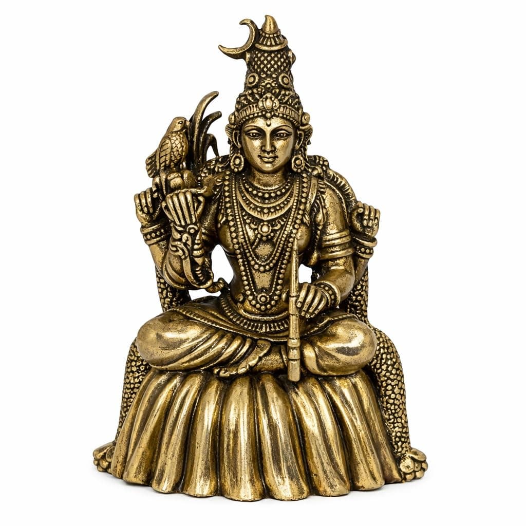 Little Divinity Brass Goddess Kamakshi Devi Idol Tripura Sundari Lalitha Statue 3.8 Inch | Hindu Puja Murti for Home Mandir Decor | Traditional Brass Devi Idol for Diwali Gift Temple Collectible Art 1