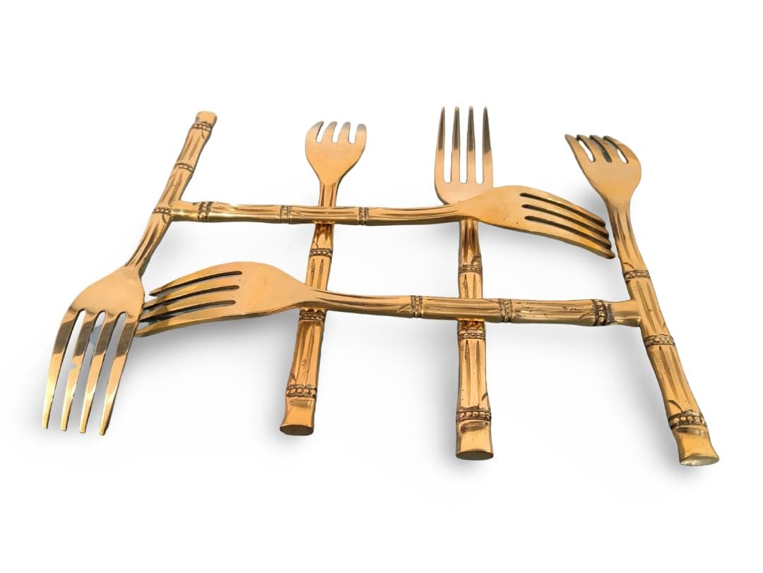 Little Divinity Solid Brass Dining Fork Set of 2 6.5 Inch | Premium Traditional Tableware for Home & Hotel | Luxury Indian Serving Forks for Pooja & Meals | Handcrafted Antique Finish Brass Fork 1