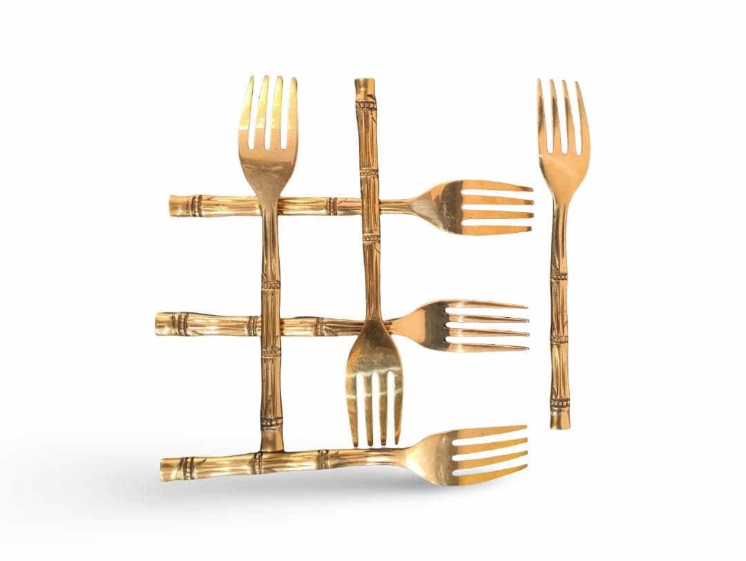 Little Divinity Solid Brass Dining Fork Set of 2 6.5 Inch | Premium Traditional Tableware for Home & Hotel | Luxury Indian Serving Forks for Pooja & Meals | Handcrafted Antique Finish Brass Fork 2