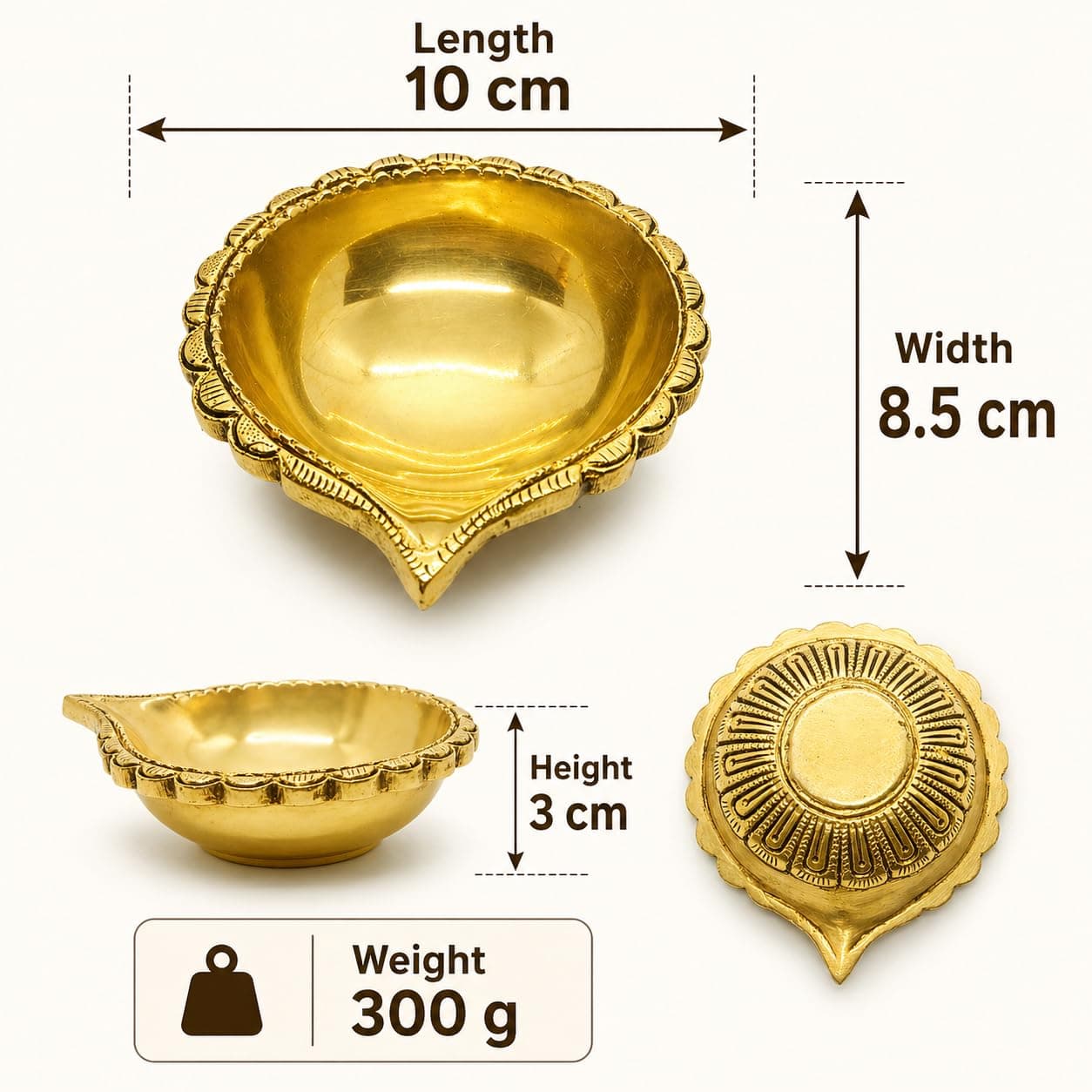 Little Divinity Heavy Premium Brass Diya for Pooja | Traditional Oil Lamp for Home Mandir, Temple, Festival & Décor | 300 Gram 2