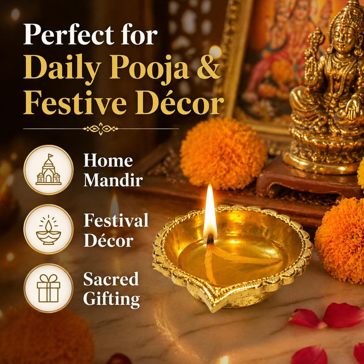 Little Divinity Heavy Premium Brass Diya for Pooja | Traditional Oil Lamp for Home Mandir, Temple, Festival & Décor | 300 Gram 5