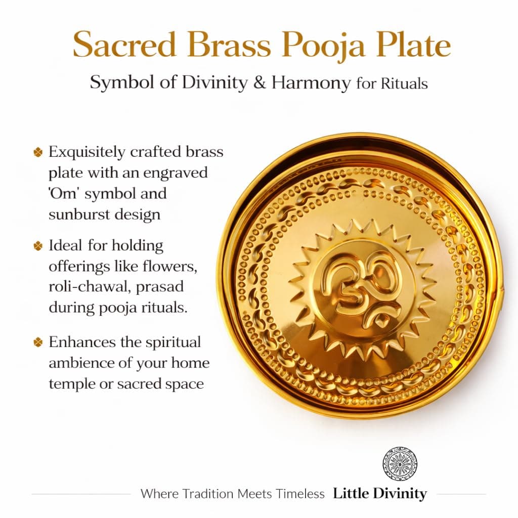 Little Divinity Premium Brass Puja Tokri with Handle, Traditional Round Basket for Temple Puja, Flower & Prasad Use, Multipurpose Brass Basket for Home Decor, Dining Table, Fruit & Gift Item Festive — Detail view